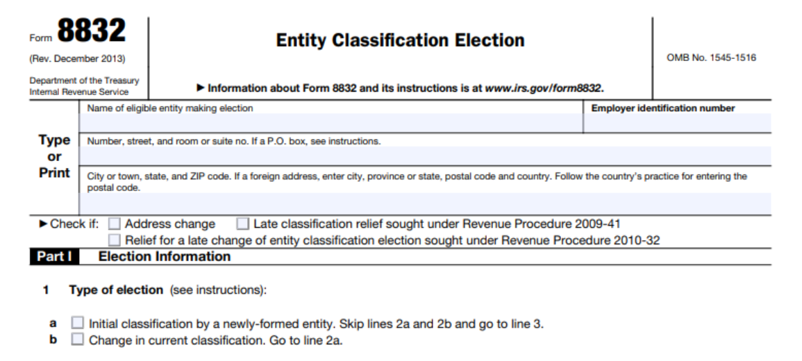 USING FORM 8832 TO CHANGE THE US TAX CLASSIFICATION OF YOUR COMPANY